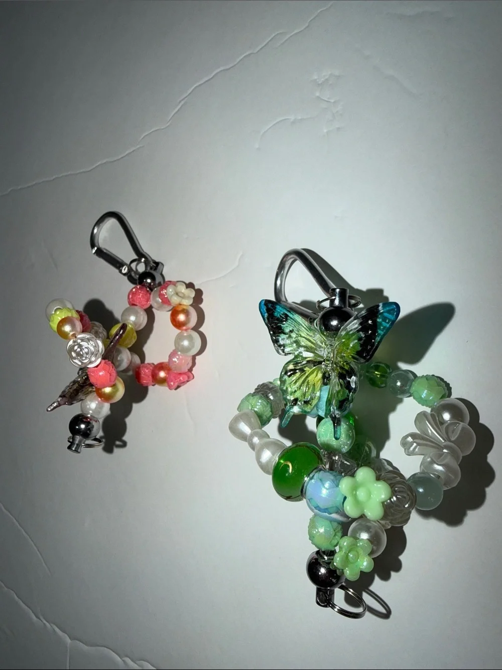 Beaded Butterfly Keychain Charm - Green and Pink Options handmade